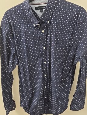 Tommy Hilfiger Men's Navy Button-Down Shirt with White Micro Print